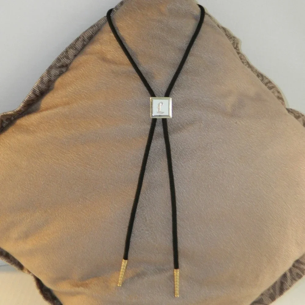 Unbranded Bolo Tie Mens Black Silver Gold Initial L Old English Western Slide
